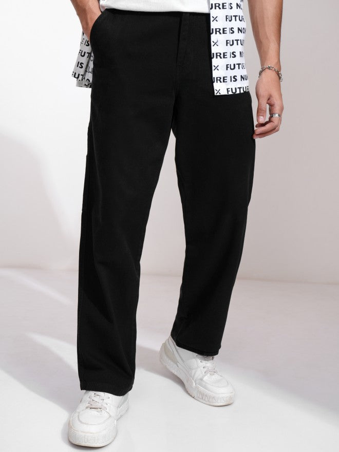Highlander Men Black Carpenter Fit Solid Cargo - Black - Image 1