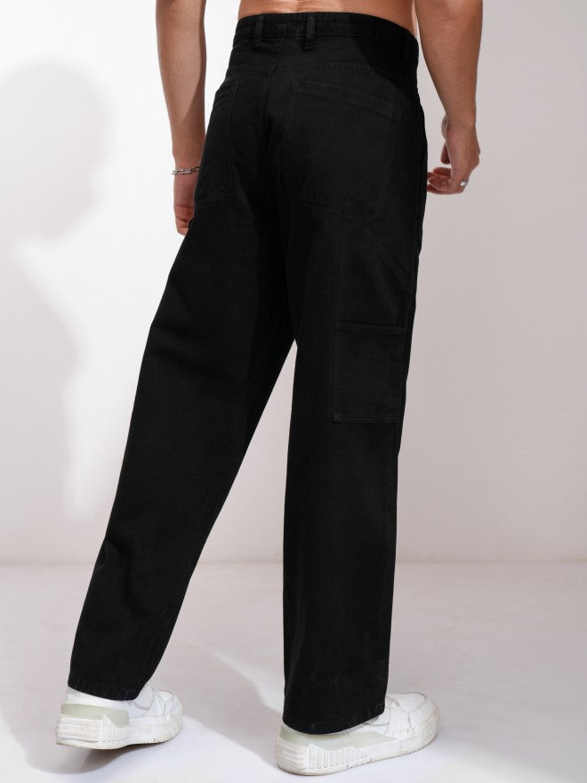 Highlander Men Black Carpenter Fit Solid Cargo - Black - Image 3