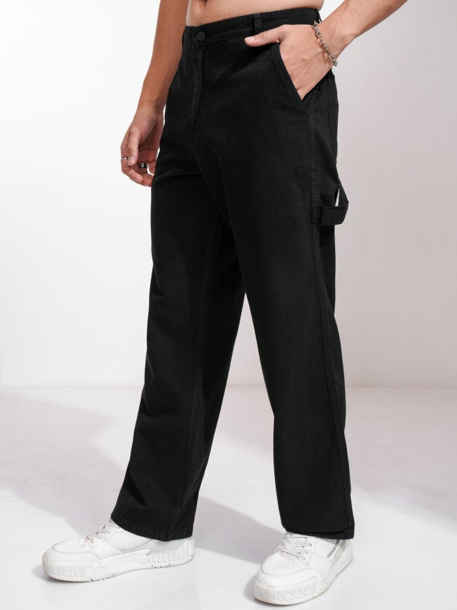 Highlander Men Black Carpenter Fit Solid Cargo - Black - Image 4