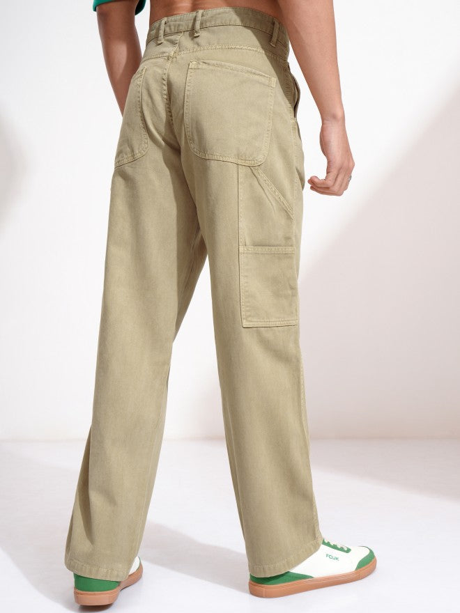 Highlander Men Beige Straight Fit Solid Cargo - Beige - Image 3