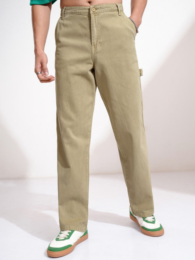 Highlander Men Beige Straight Fit Solid Cargo - Beige - Image 6