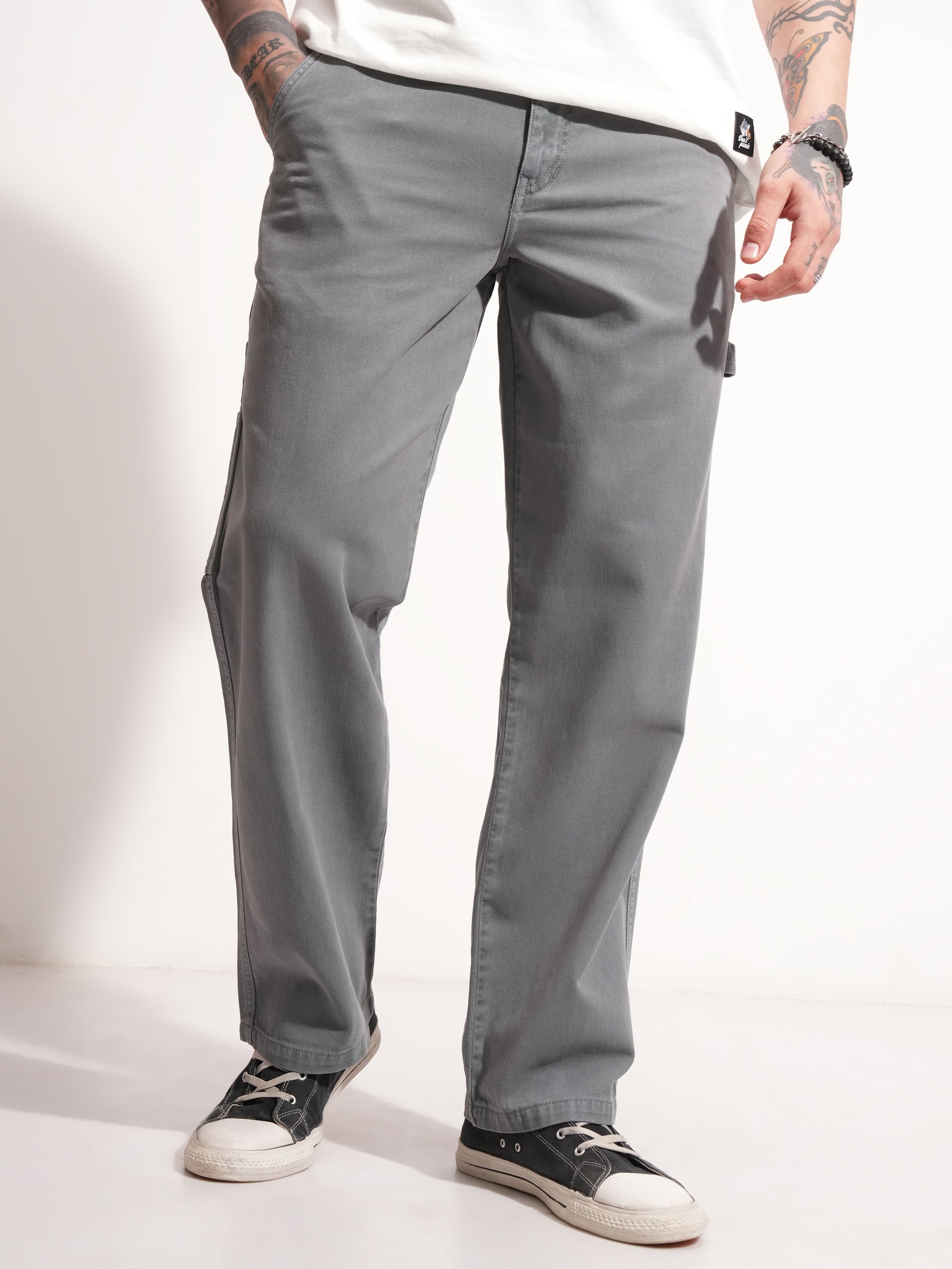 Highlander Men Grey Straight Fit Solid Casual Trouser - Grey - Image 1