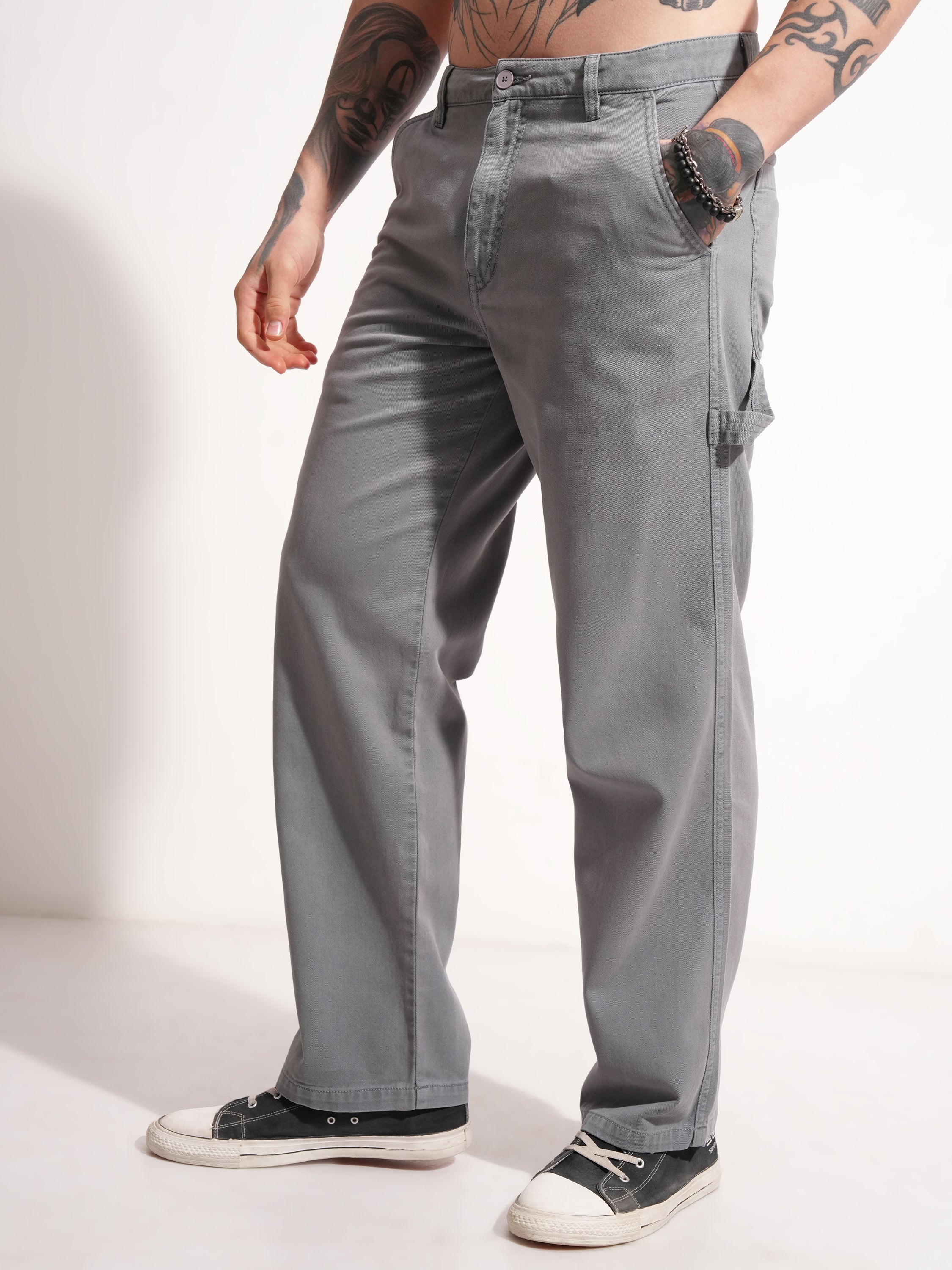 Highlander Men Grey Straight Fit Solid Casual Trouser - Grey - Image 4