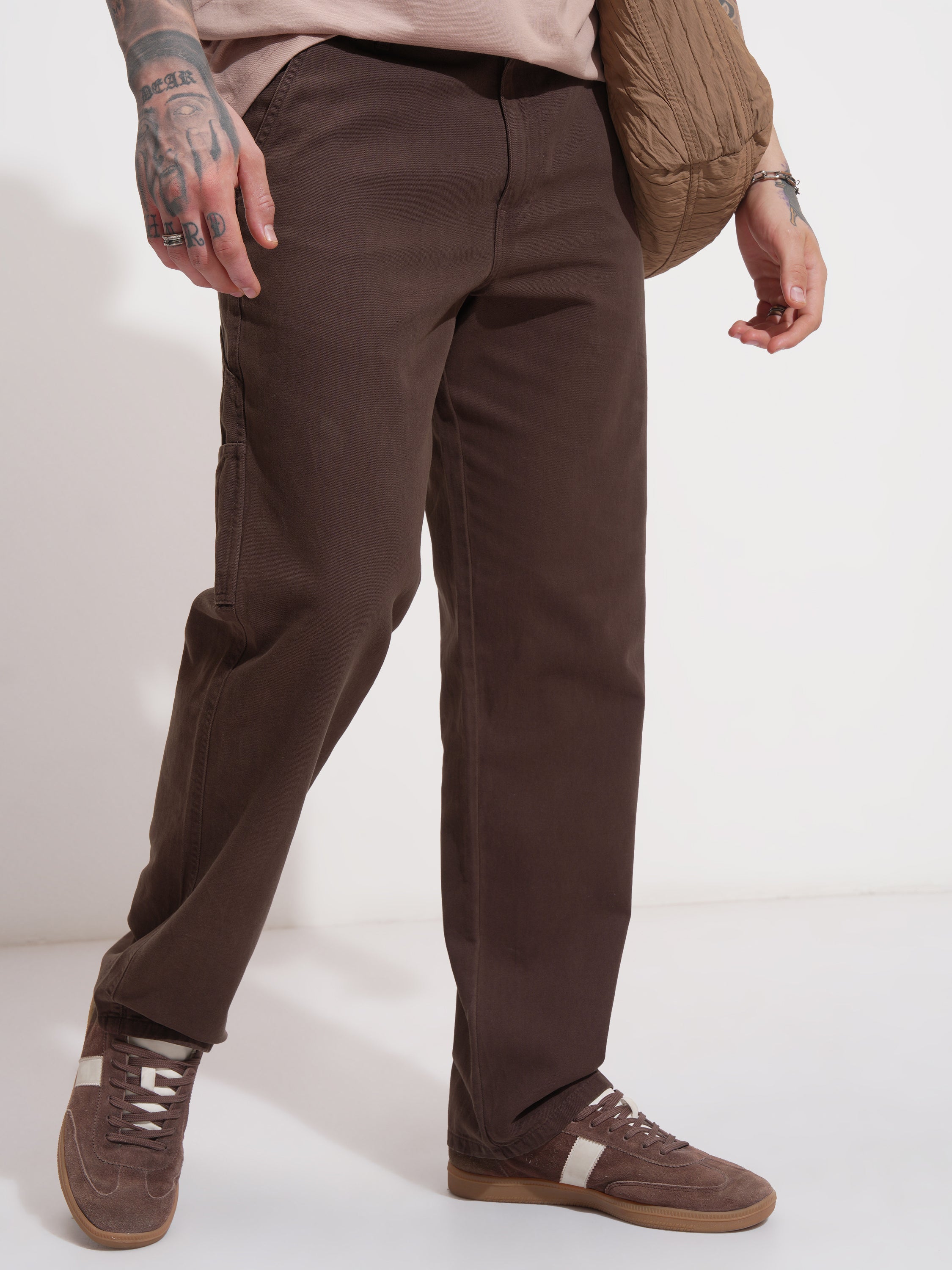 Highlander Men Brown Straight Fit Solid Casual Trouser - Brown - Image 1