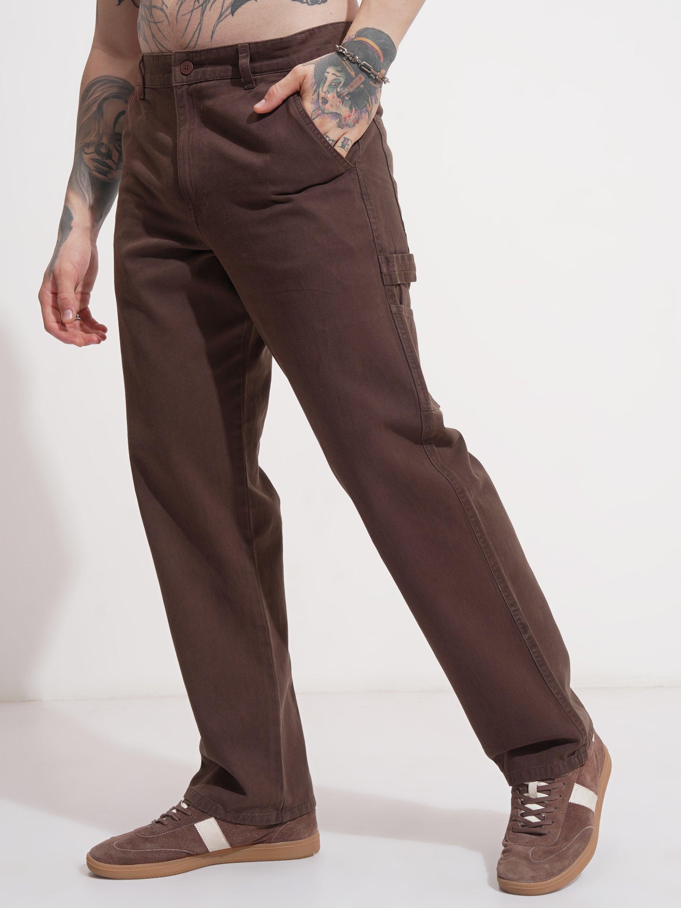 Highlander Men Brown Straight Fit Solid Casual Trouser - Brown - Image 4