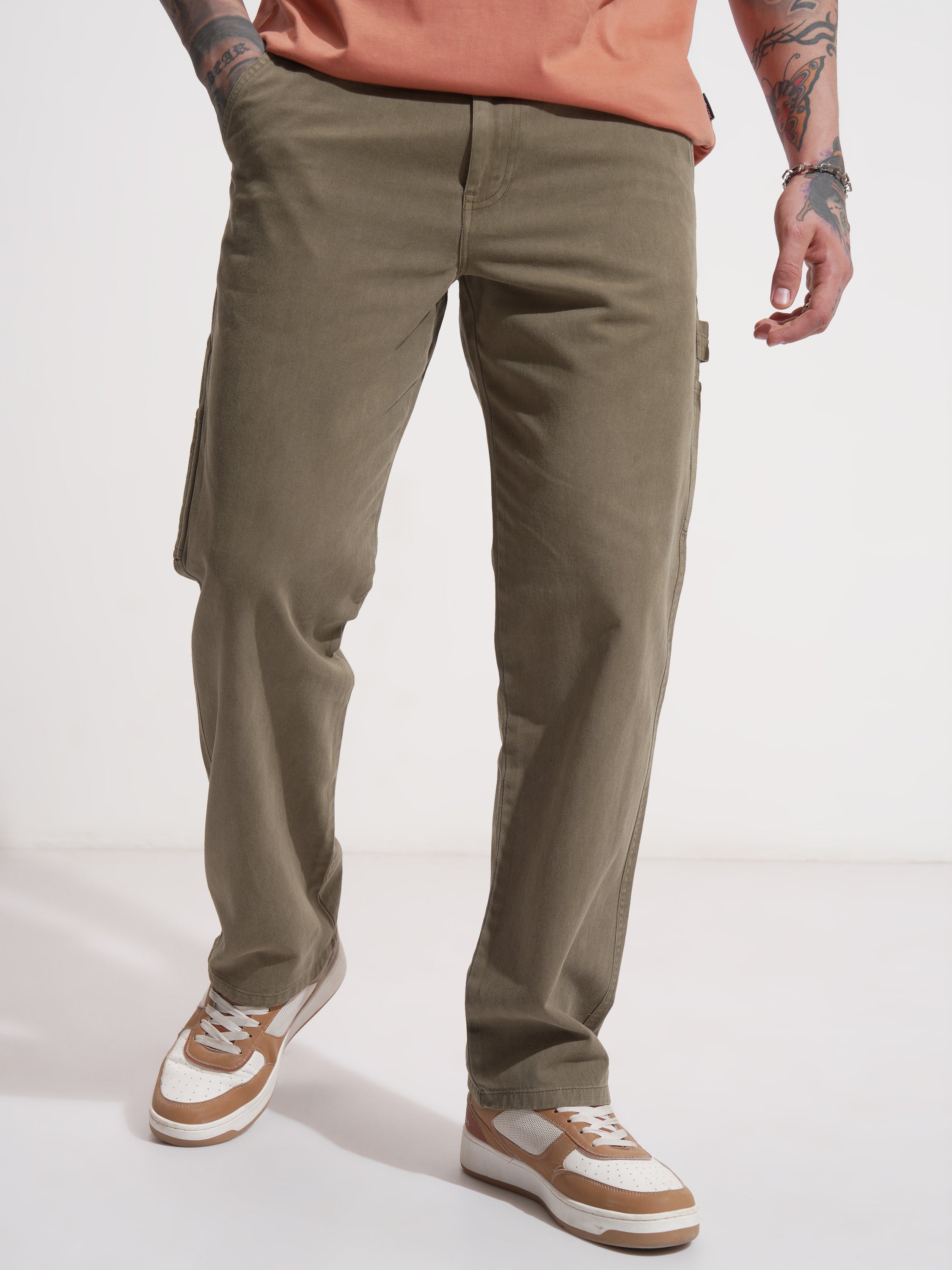 Highlander Men Green Straight Fit Solid Casual Trouser - Green - Image 1