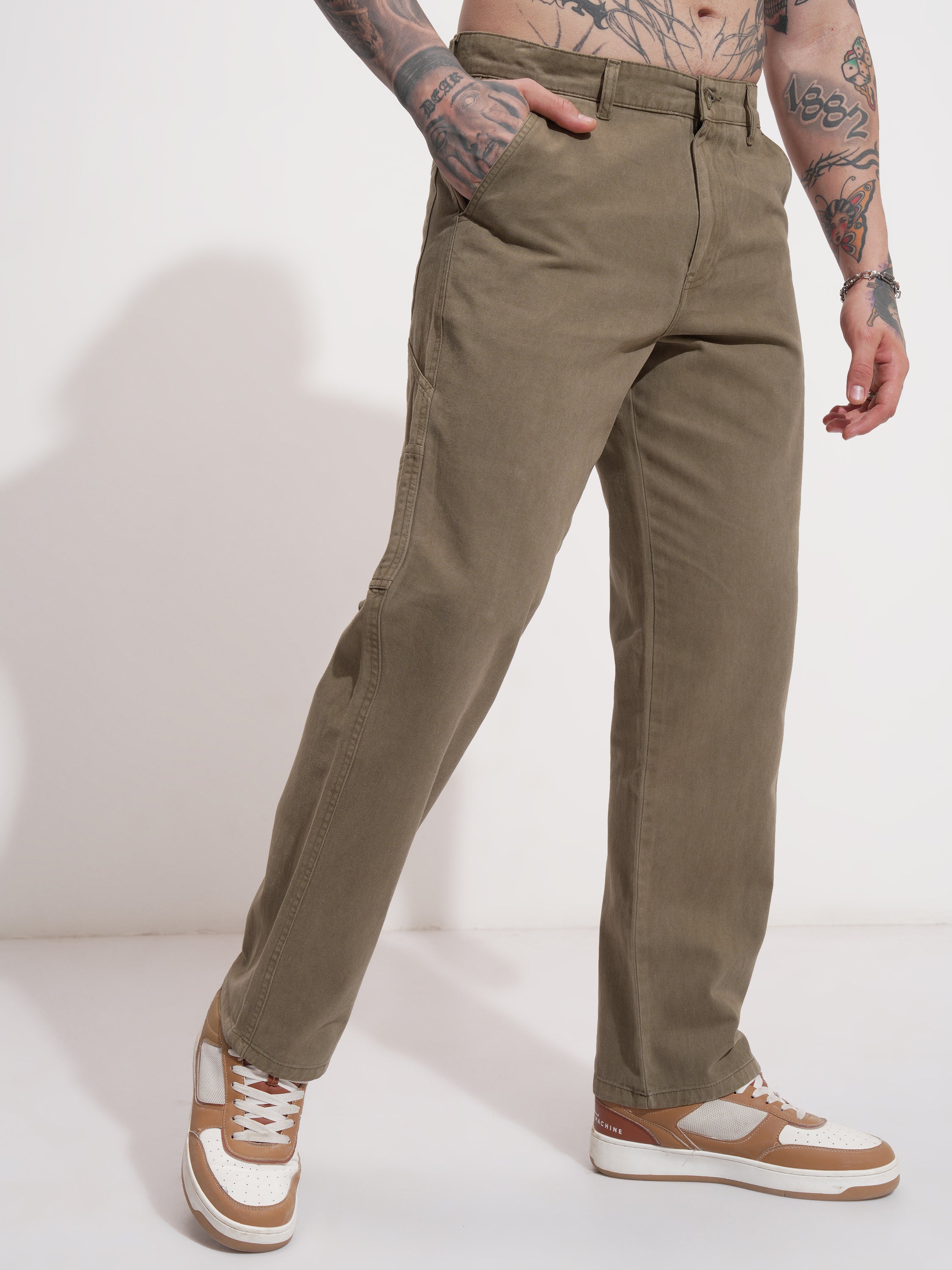 Highlander Men Green Straight Fit Solid Casual Trouser - Green - Image 6