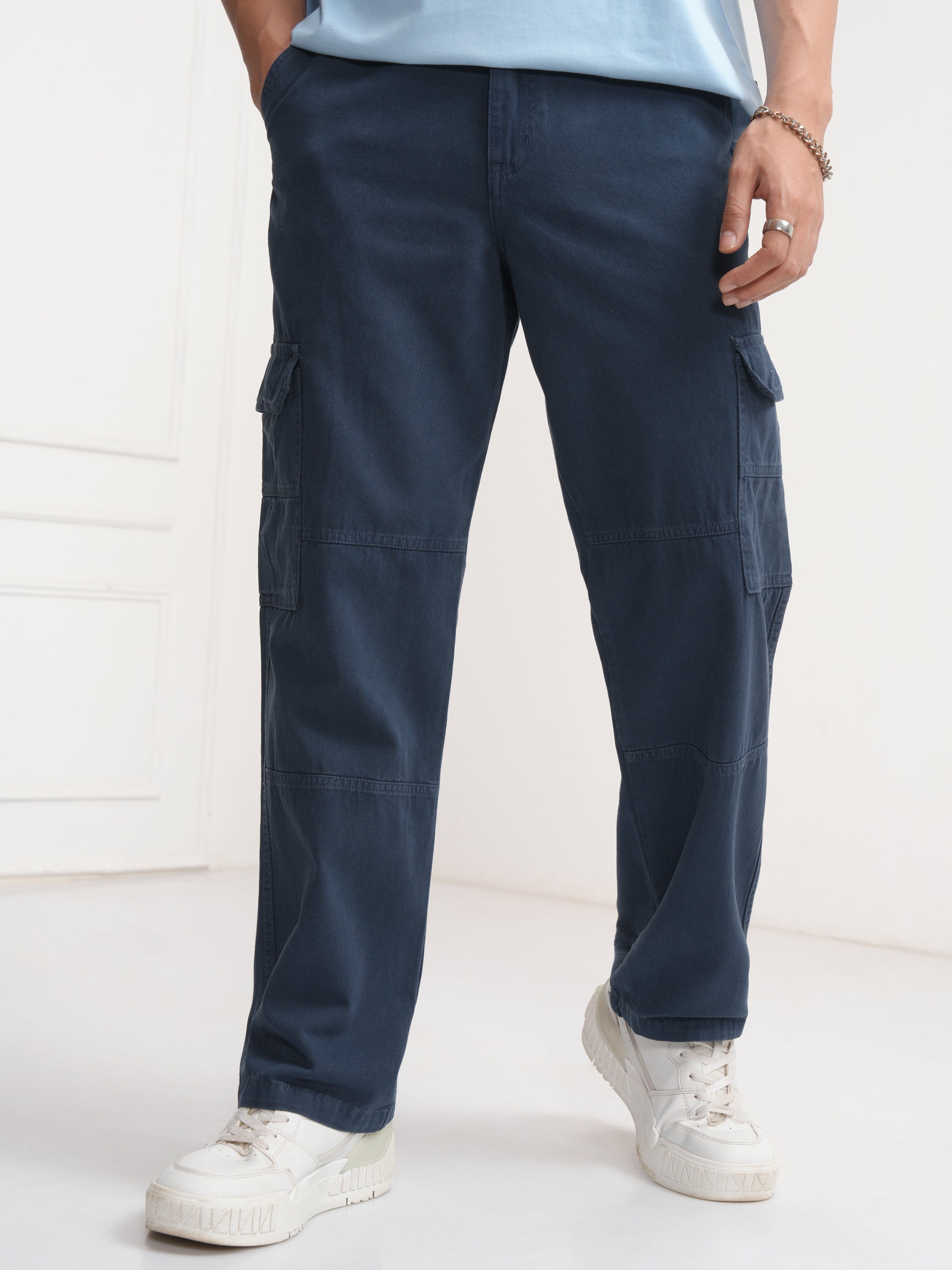 Highlander Men Blue Straight Fit Solid Cargo - Blue - Image 1