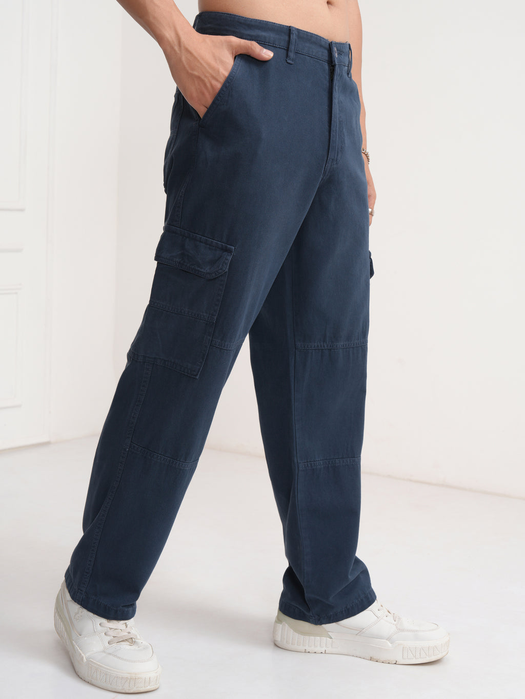 Highlander Men Blue Straight Fit Solid Cargo - Blue - Image 6