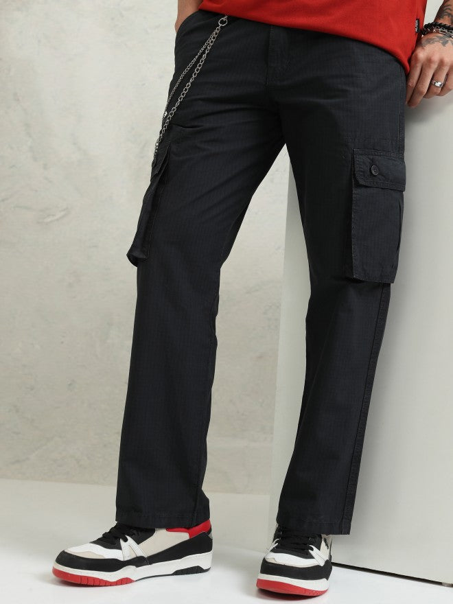 Highlander Men Black Straight Fit Solid Cargos - Black - Image 1