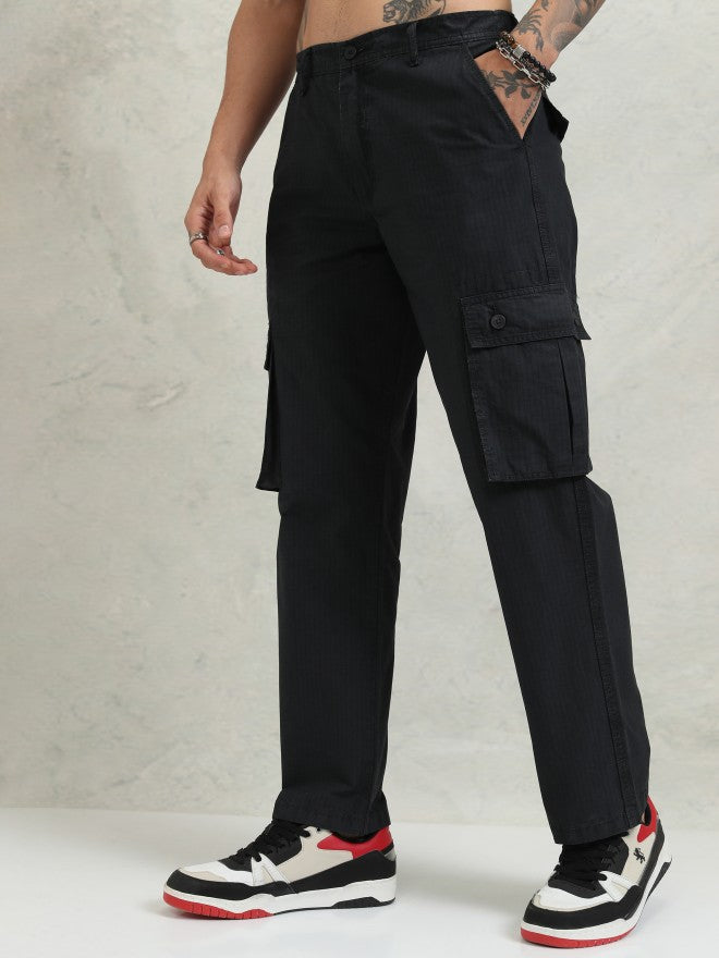 Highlander Men Black Straight Fit Solid Cargos - Black - Image 4