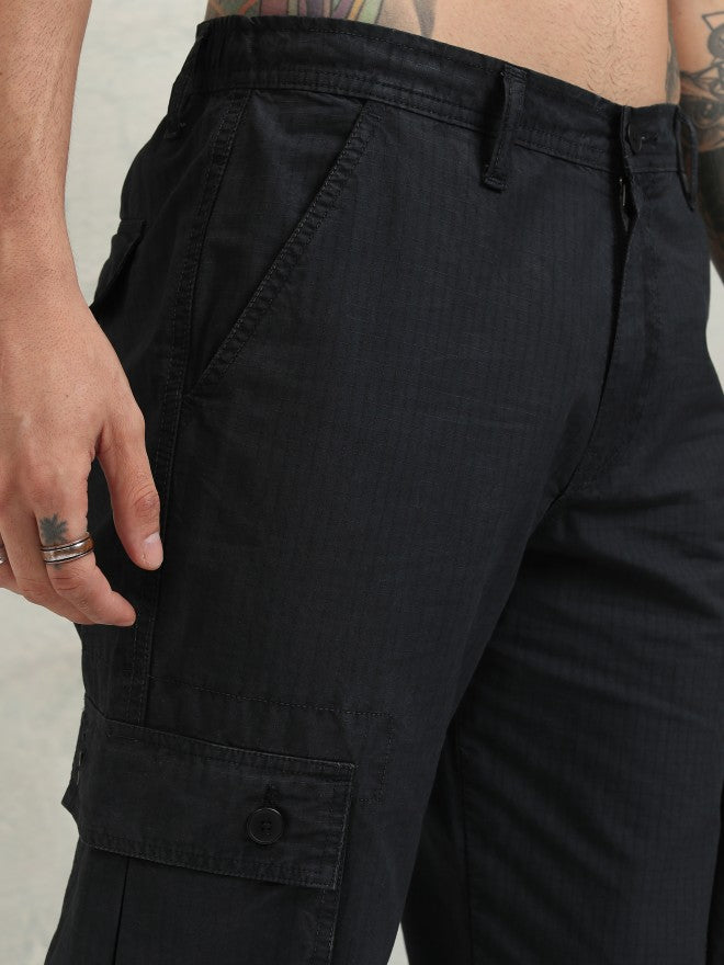 Highlander Men Black Straight Fit Solid Cargos - Black - Image 5