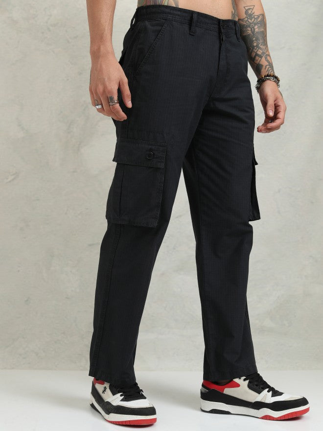 Highlander Men Black Straight Fit Solid Cargos - Black - Image 6