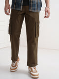 Highlander Men Brown Solid Straight Fit Cargos - Brown - Image 1