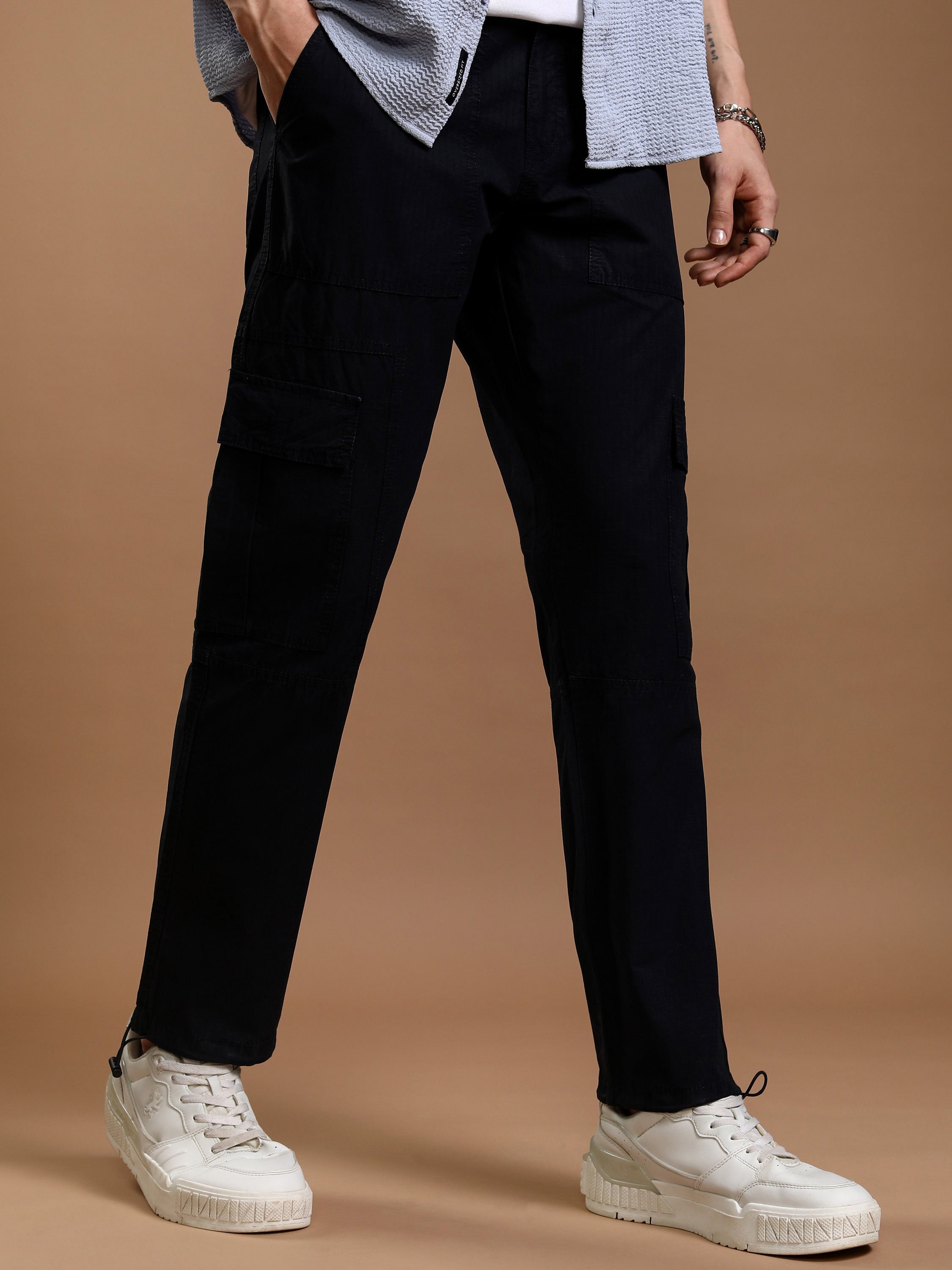 Highlander Men Blue Solid Straight Fit Cargos - Blue - Image 1