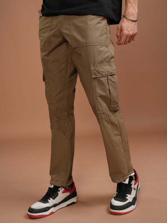 Highlander Men Brown Straight Fit Solid Cargo - Brown - Image 4