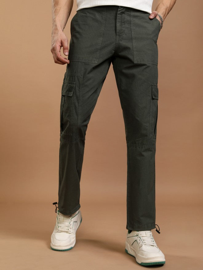 Highlander Men Olive Straight Fit Solid Cargos - Olive - Image 1