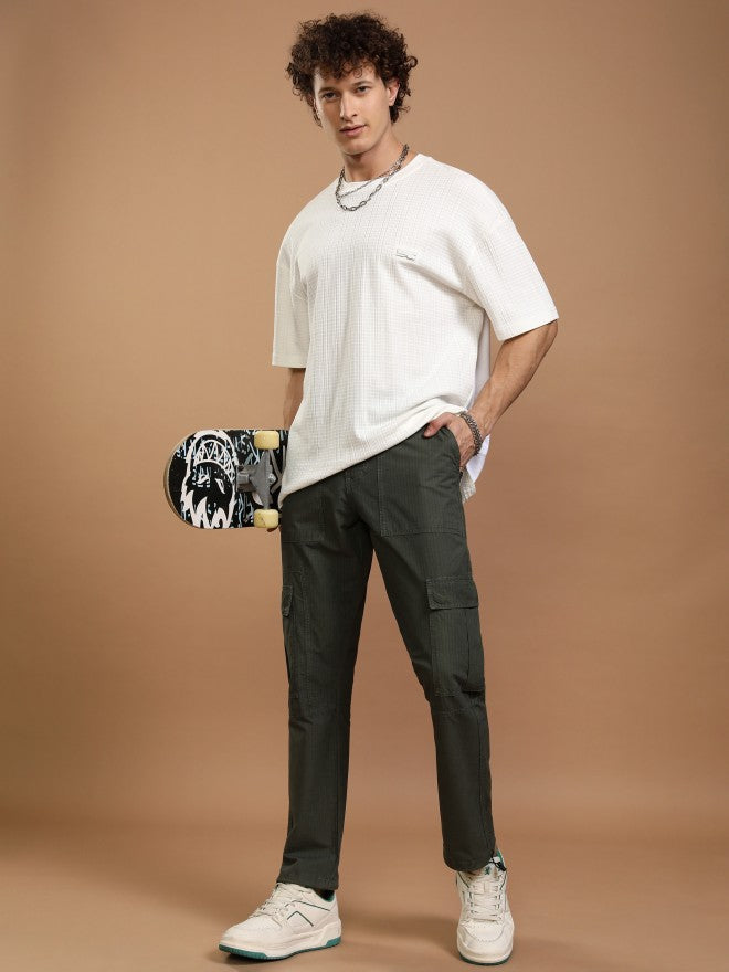 Highlander Men Olive Straight Fit Solid Cargos - Olive - Image 2