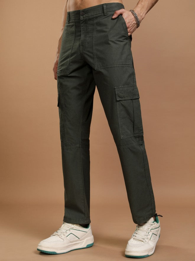 Highlander Men Olive Straight Fit Solid Cargos - Olive - Image 4