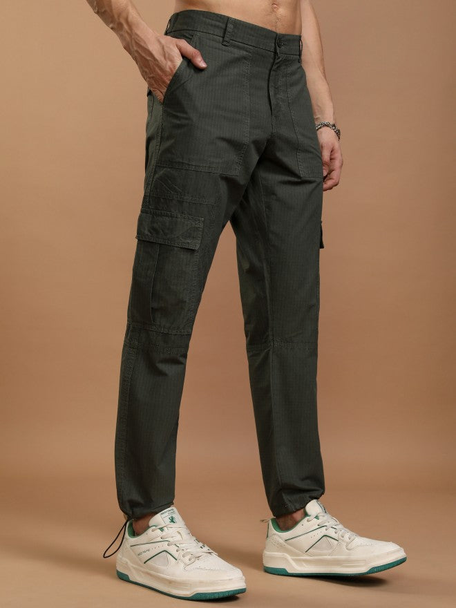 Highlander Men Olive Straight Fit Solid Cargos - Olive - Image 6