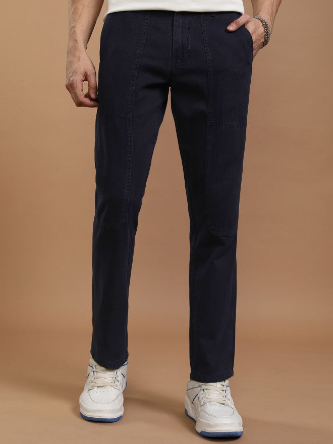 Highlander Men Blue Straight Fit Solid Casual Trousers - Blue - Image 1