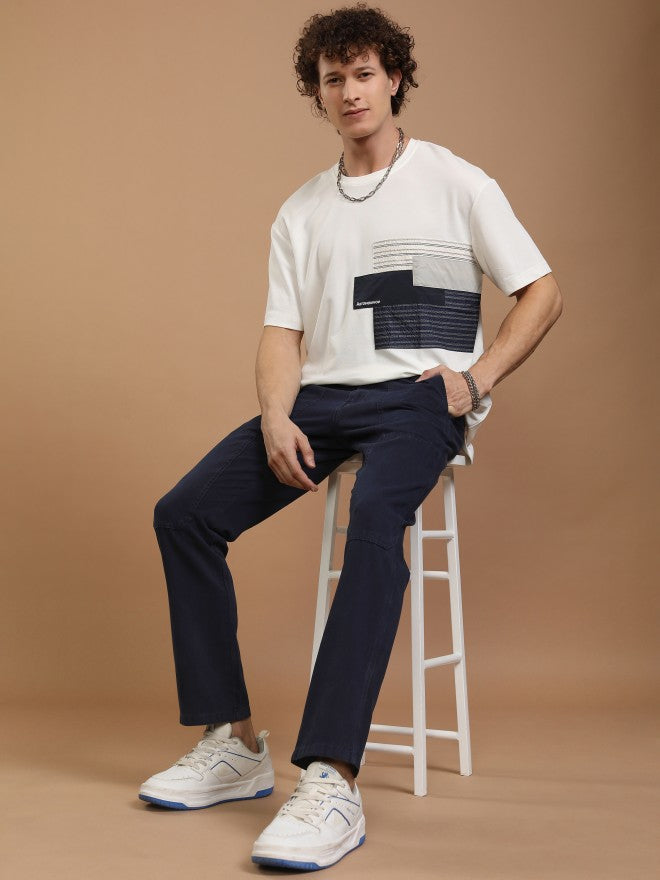 Highlander Men Blue Straight Fit Solid Casual Trousers - Blue - Image 2