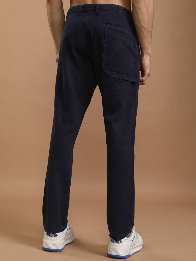 Highlander Men Blue Straight Fit Solid Casual Trousers - Blue - Image 3