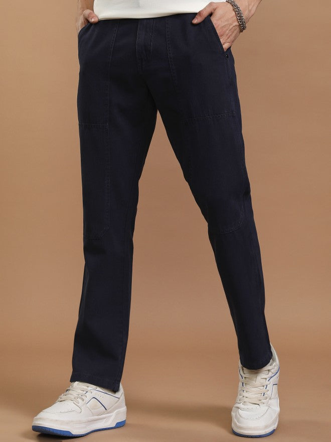 Highlander Men Blue Straight Fit Solid Casual Trousers - Blue - Image 4