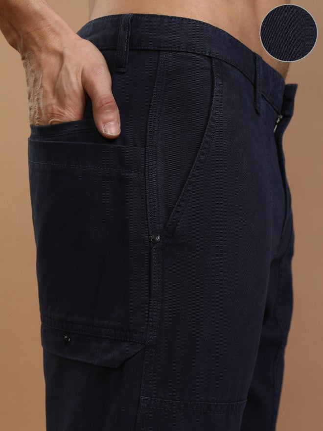 Highlander Men Blue Straight Fit Solid Casual Trousers - Blue - Image 5