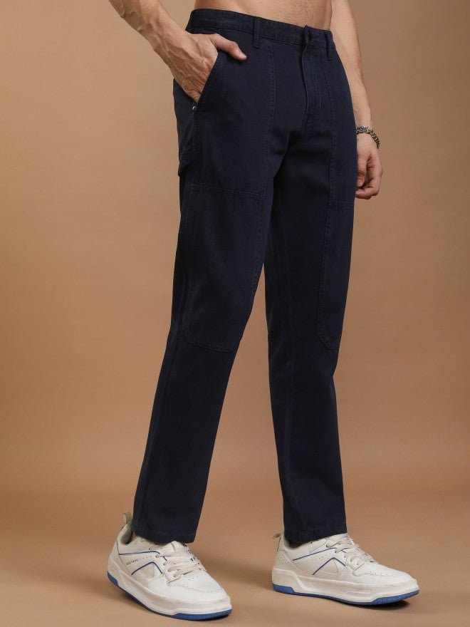 Highlander Men Blue Straight Fit Solid Casual Trousers - Blue - Image 6