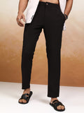 Highlander Men Black Slim Fit Textured Casual Trouser - Black - Image 1