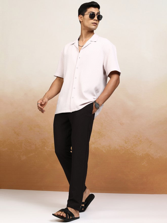 Highlander Men Black Slim Fit Textured Casual Trouser - Black - Image 2
