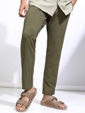 Highlander Men Olive Slim Fit Textured Casual Trouser - Olive - Image 1