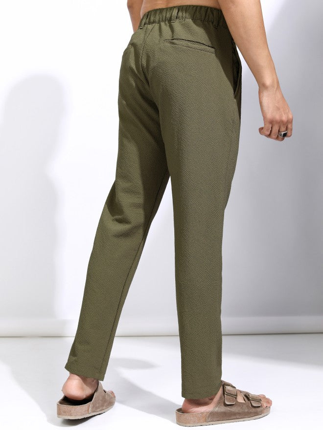 Highlander Men Olive Slim Fit Textured Casual Trouser - Olive - Image 3