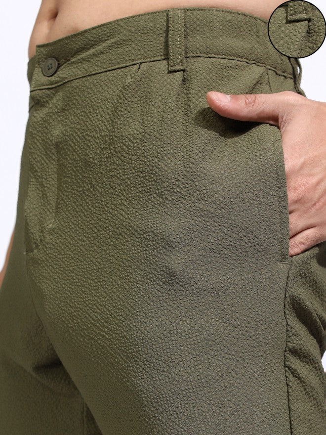 Highlander Men Olive Slim Fit Textured Casual Trouser - Olive - Image 5