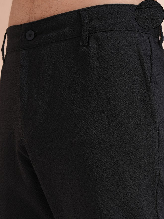 Highlander Men Black Slim Fit Textured Casual Trouser - Black - Image 5