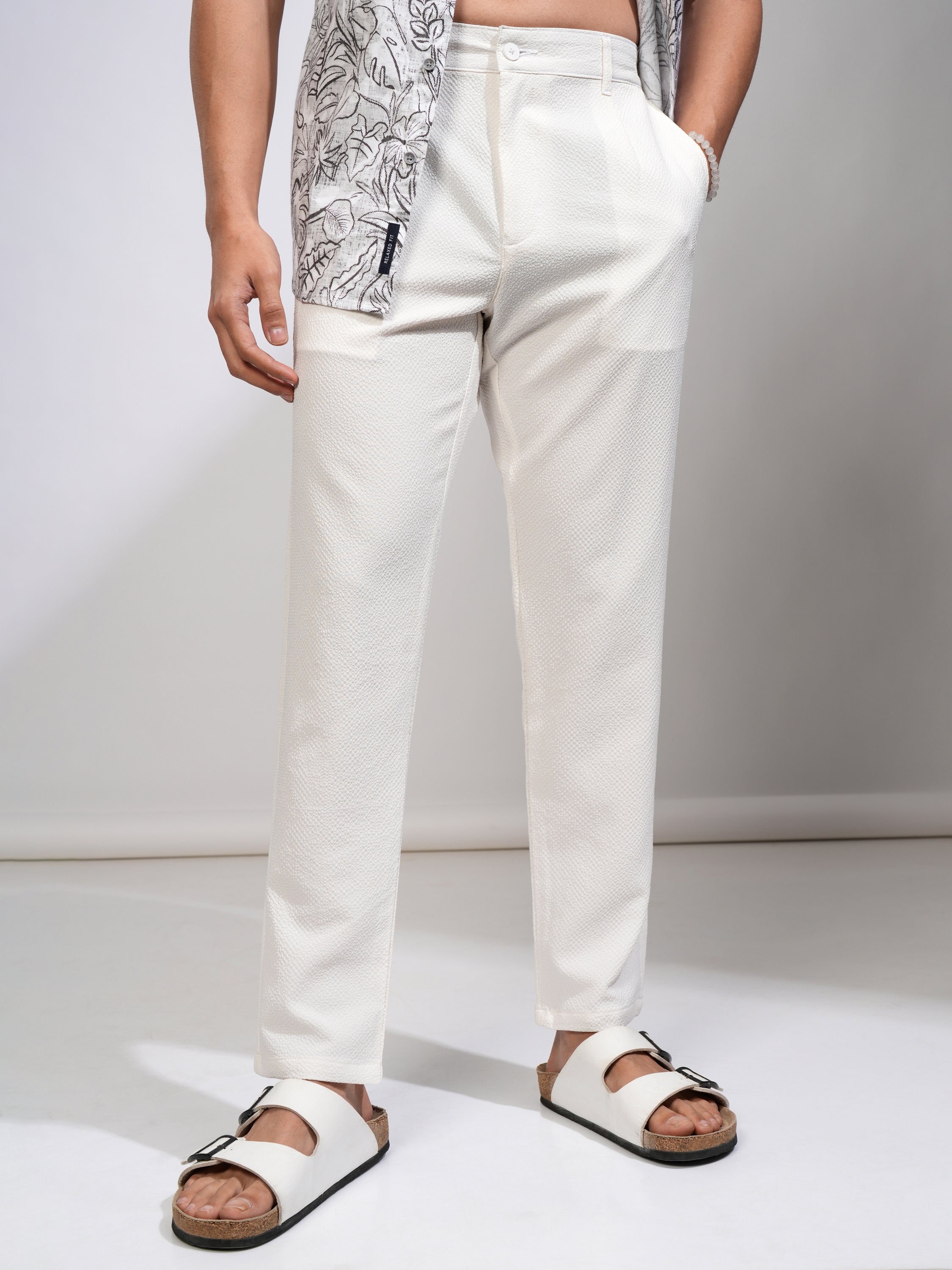 Highlander Men White Slim Fit Solid Casual Trouser - White - Image 1