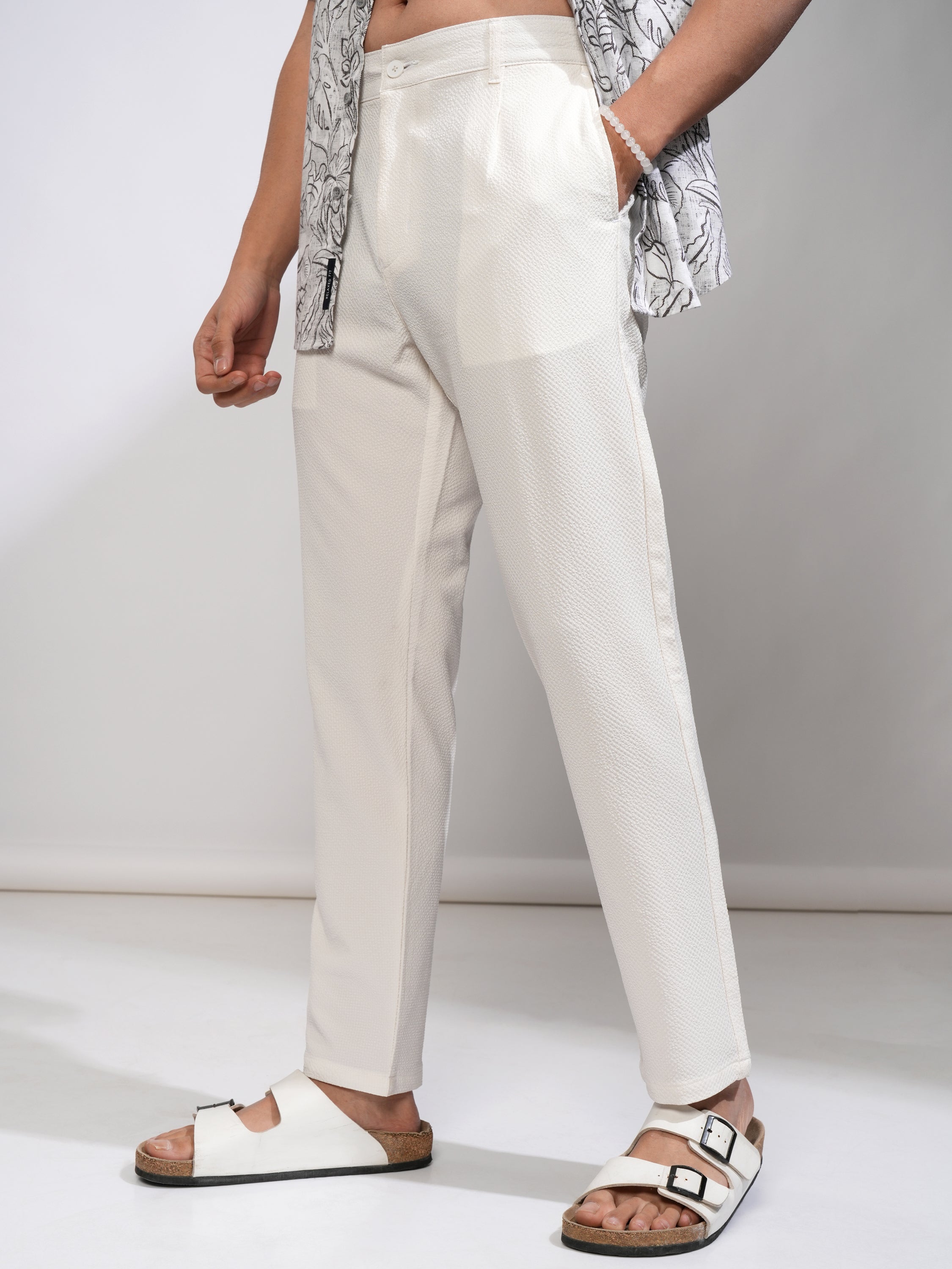 Highlander Men White Slim Fit Solid Casual Trouser - White - Image 4