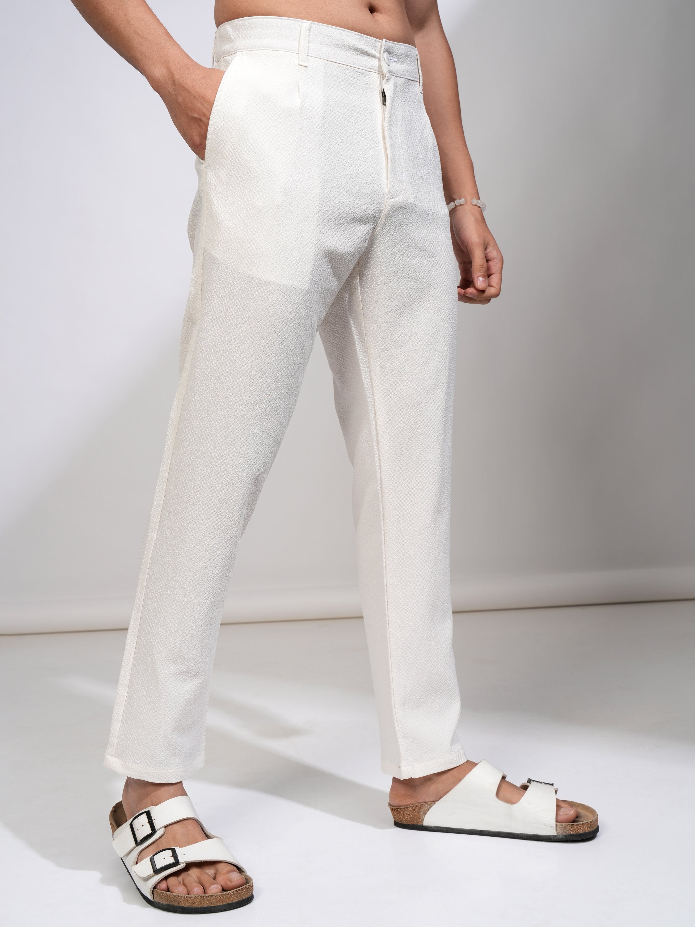 Highlander Men White Slim Fit Solid Casual Trouser - White - Image 6