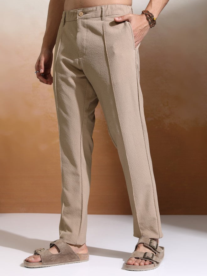 Highlander Men White Slim Fit Textured Casual Trouser - White - Image 4