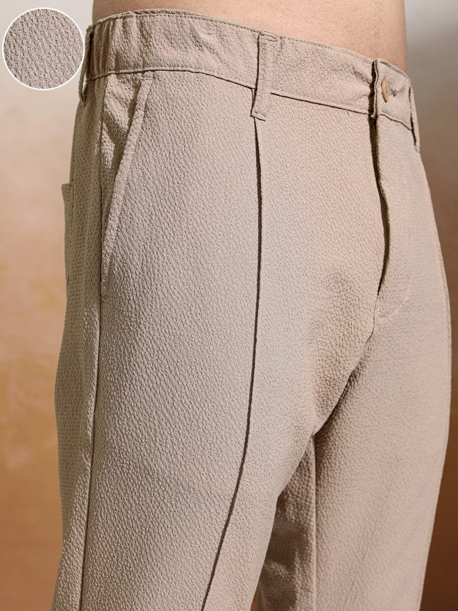 Highlander Men White Slim Fit Textured Casual Trouser - White - Image 5