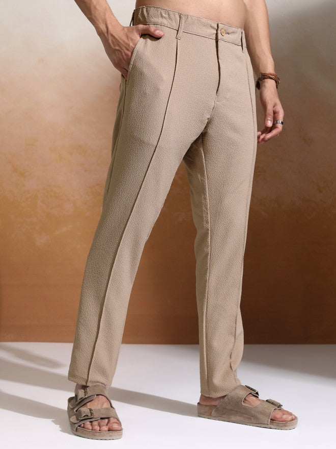 Highlander Men White Slim Fit Textured Casual Trouser - White - Image 6