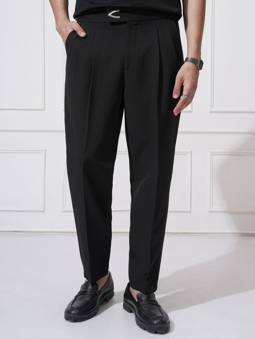 Highlander Men Black Regular Fit Solid Casual Trouser - Black - Image 1