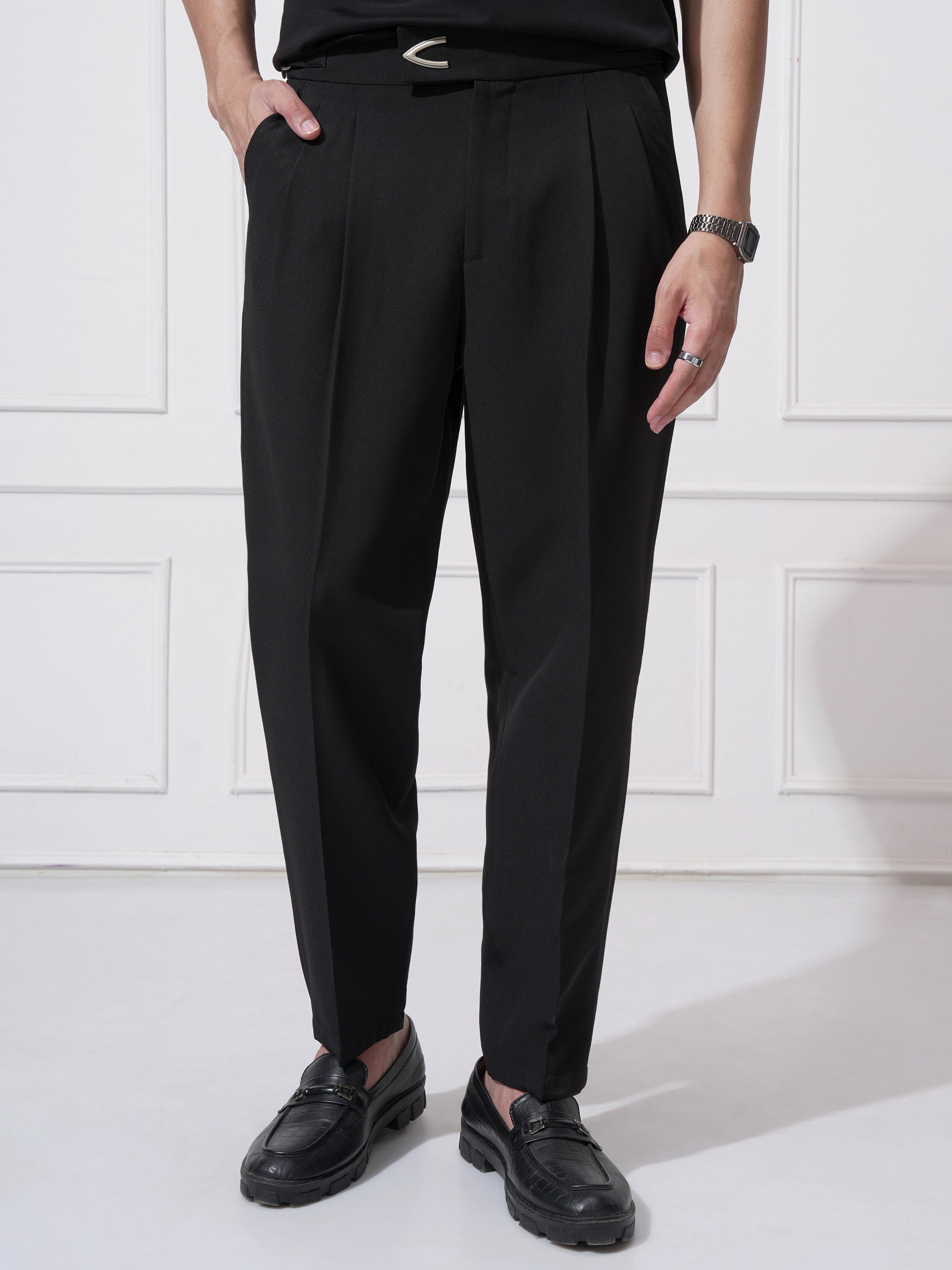 Highlander Men Black Regular Fit Solid Casual Trouser - Black - Image 1