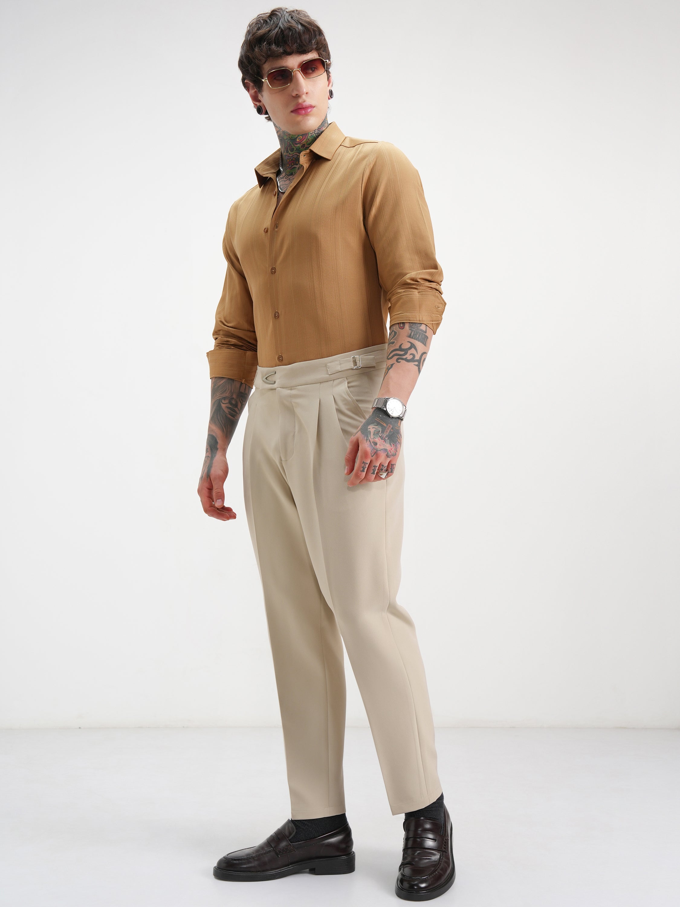 Highlander Men Beige Regular Fit Solid Chinos - Beige - Image 2