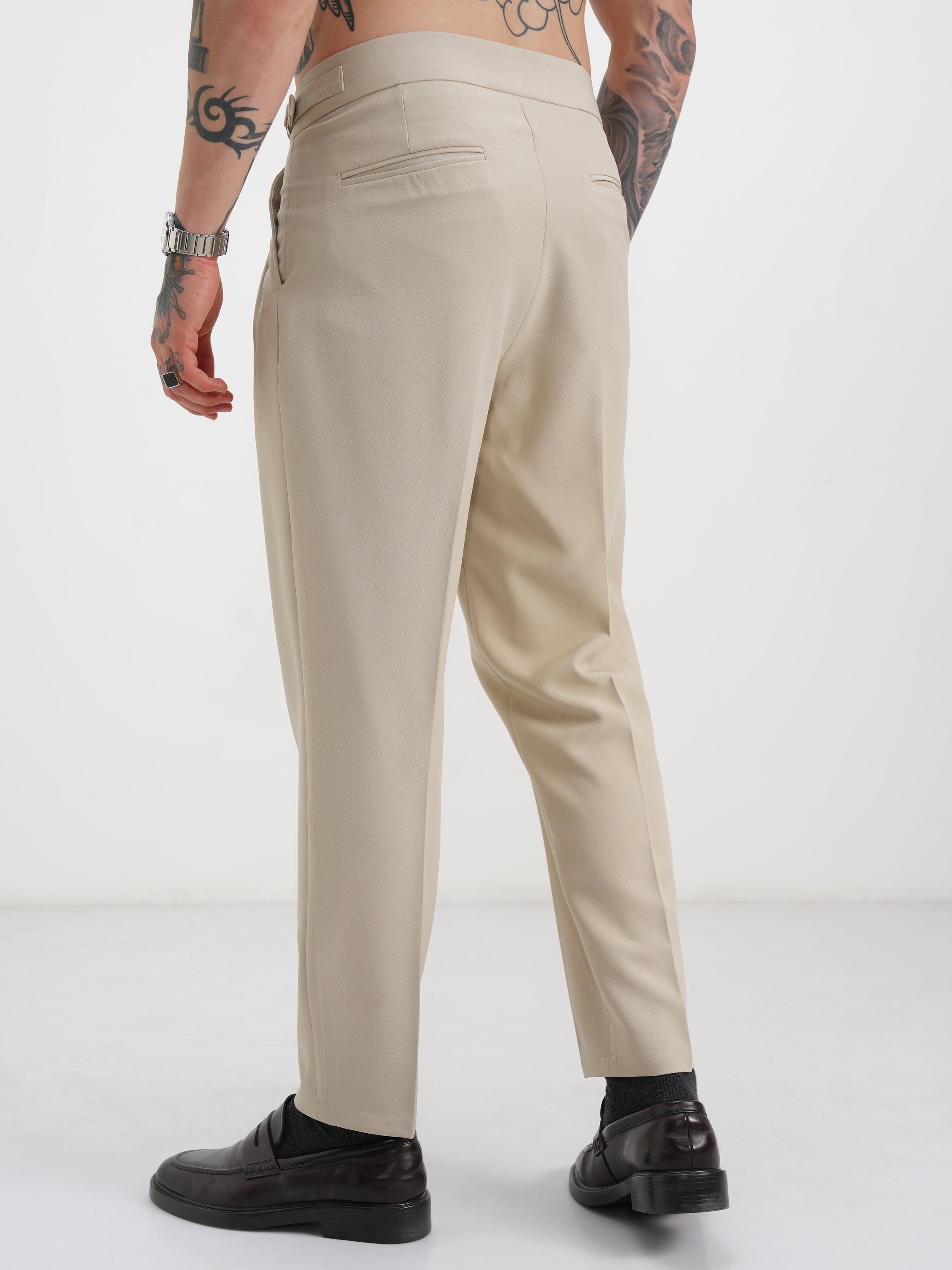 Highlander Men Beige Regular Fit Solid Chinos - Beige - Image 3