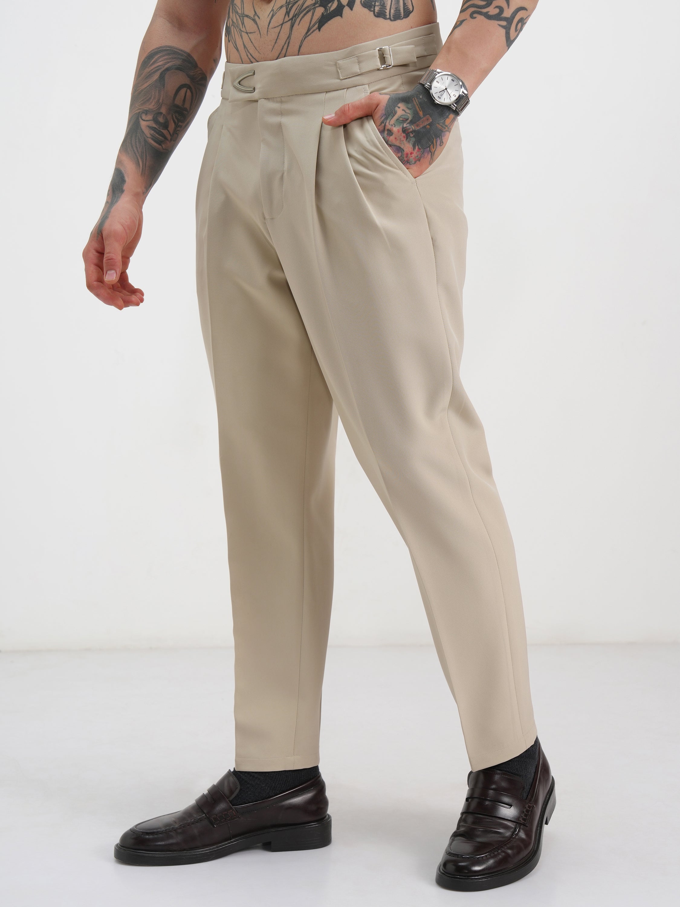 Highlander Men Beige Regular Fit Solid Chinos - Beige - Image 4