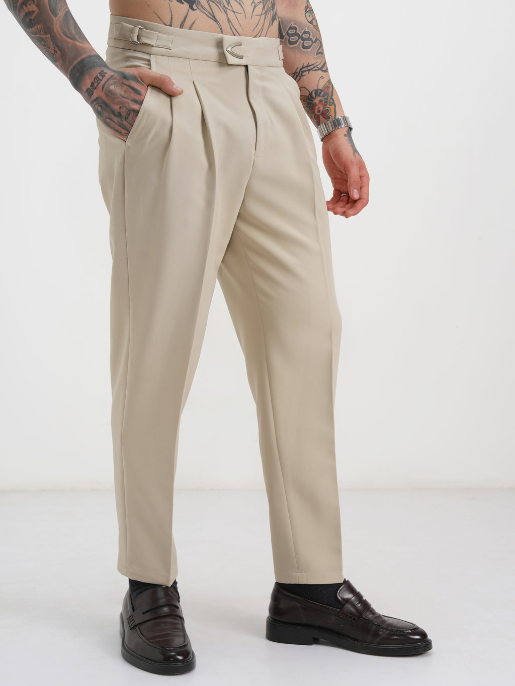Highlander Men Beige Regular Fit Solid Chinos - Beige - Image 6
