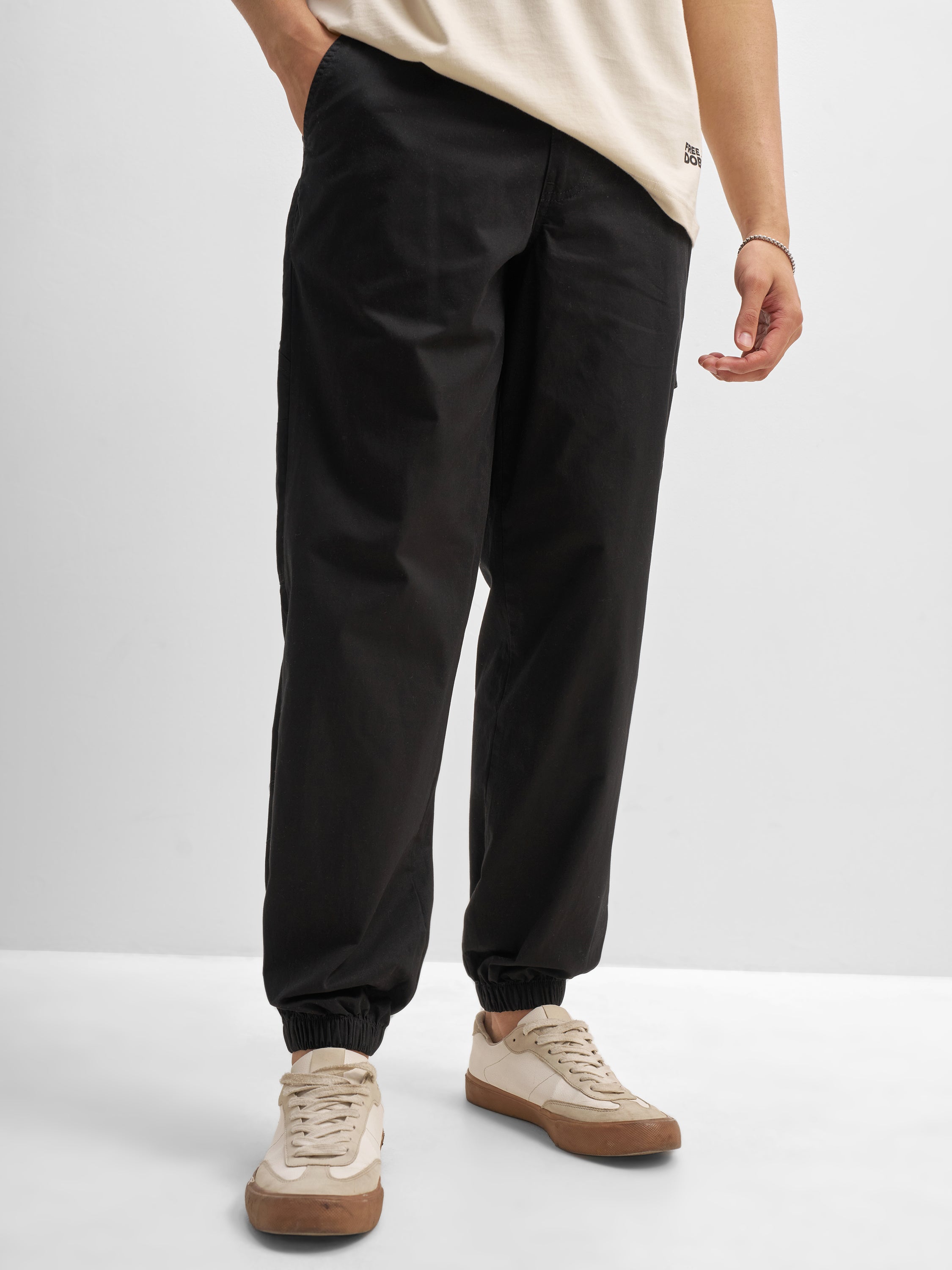 Highlander Men Black Relaxed Fit Solid Cargos - Black - Image 1