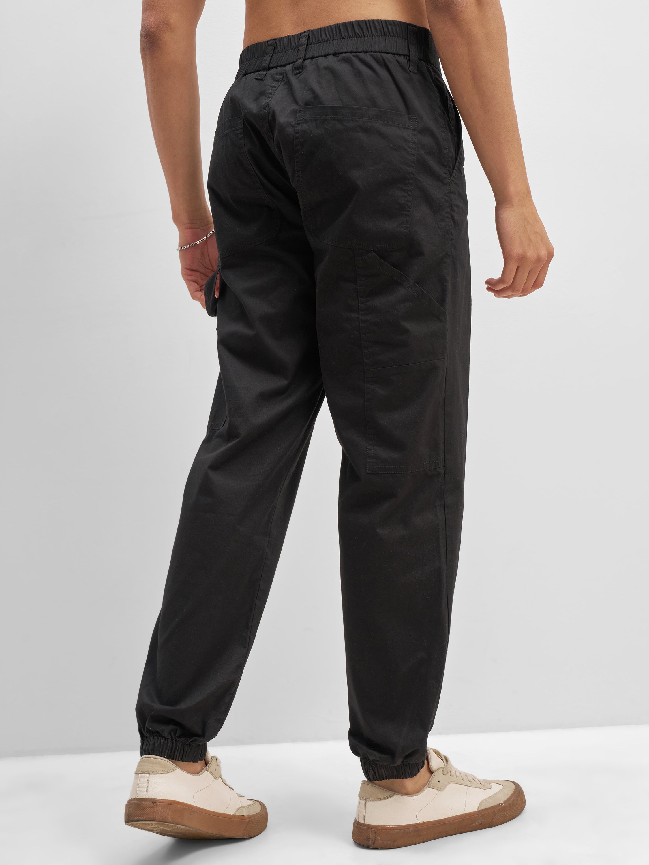 Highlander Men Black Relaxed Fit Solid Cargos - Black - Image 3